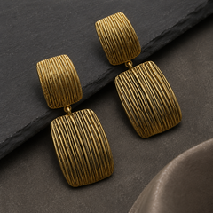 Gold Textured Drop Earrings | Vintage Geometric Statement Earrings for Women