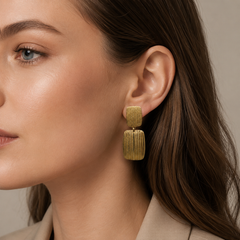 Gold Textured Drop Earrings | Vintage Geometric Statement Earrings for Women