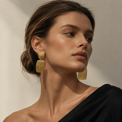 Gold Textured Drop Earrings | Vintage Geometric Statement Earrings for Women