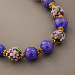 Purple Beaded Jewelry Set | Floral Necklace Bracelet Earrings Set for Women