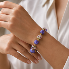 Purple Beaded Jewelry Set | Floral Necklace Bracelet Earrings Set for Women