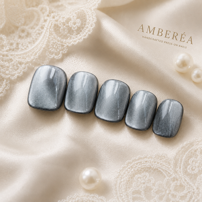 Silver Gray Cat Eye Press On Nails | Handmade Reusable Nails by AMBERÉA