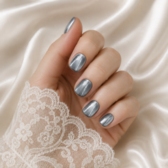 Silver Gray Cat Eye Press On Nails | Handmade Reusable Nails by AMBERÉA