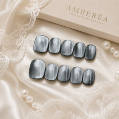 Silver Gray Cat Eye Press On Nails | Handmade Reusable Nails by AMBERÉA