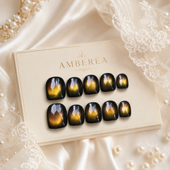 Black Gold Cat Eye Press On Nails | Handmade Reusable Nails by AMBERÉA