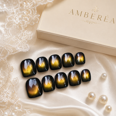 Black Gold Cat Eye Press On Nails | Handmade Reusable Nails by AMBERÉA