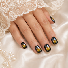 Black Gold Cat Eye Press On Nails | Handmade Reusable Nails by AMBERÉA