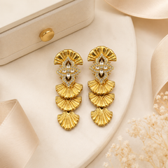 Gold Rhinestone Statement Earrings | Vintage Fan Drop Earrings for Women