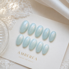 Icy Blue Cat Eye Press On Nails | Handmade Reusable Press-On Nails by AMBERÉA