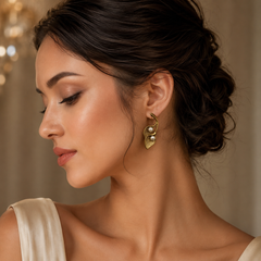 Gold Pearl Leaf Earrings | Vintage Botanical Statement Earrings for Women