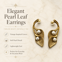 Gold Pearl Leaf Earrings | Vintage Botanical Statement Earrings for Women
