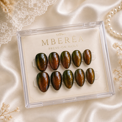 Amber Brown Cat Eye Press On Nails | Handmade Reusable Nails by AMBERÉA