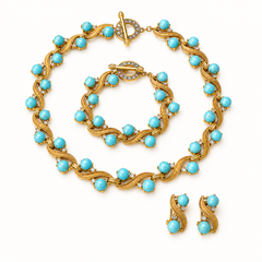 Turquoise Blue Gold Jewelry Set | Necklace Bracelet Earrings Set for Women