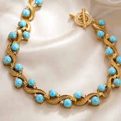 Turquoise Blue Gold Jewelry Set | Necklace Bracelet Earrings Set for Women