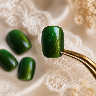 Emerald Green Cat-Eye Press-On Nails – Glossy
