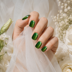 Emerald Green Cat Eye Press On Nails | Handmade Reusable Nails by AMBERÉA