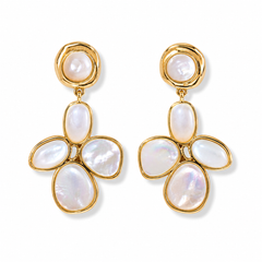 Pearl Clover Earrings for Women – Gold Statement Floral Drop Earrings