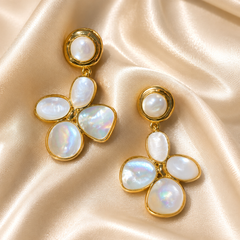 Pearl Clover Earrings for Women – Gold Statement Floral Drop Earrings
