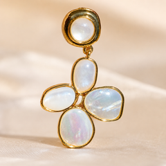 Pearl Clover Earrings for Women – Gold Statement Floral Drop Earrings