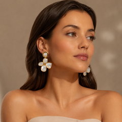 Pearl Clover Earrings for Women – Gold Statement Floral Drop Earrings