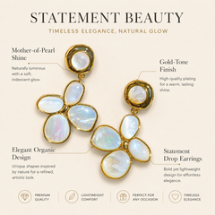Pearl Clover Earrings for Women – Gold Statement Floral Drop Earrings