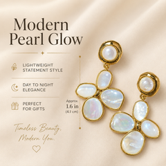 Pearl Clover Earrings for Women – Gold Statement Floral Drop Earrings