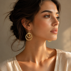 Tiger Eye Gold Hoop Earrings | Vintage Statement Earrings for Women