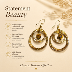 Tiger Eye Gold Hoop Earrings | Vintage Statement Earrings for Women