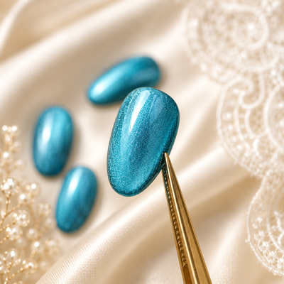 Teal Blue Cat-Eye Press-On Nails