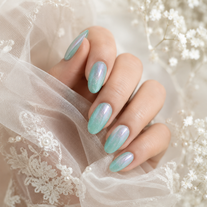 Mint Aqua Cat Eye Press On Nails | Handmade Reusable Nails by AMBERÉA
