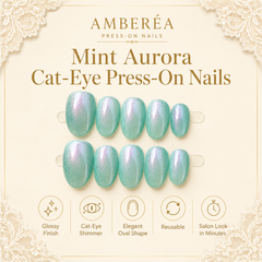 Mint Aqua Cat Eye Press On Nails | Handmade Reusable Nails by AMBERÉA