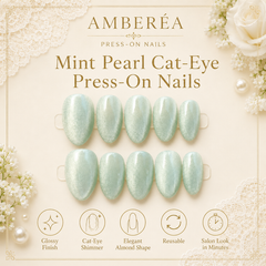 Mint Green Cat Eye Press On Nails | Handmade Reusable Bridal Nails by AMBERÉA