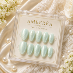 Mint Green Cat Eye Press On Nails | Handmade Reusable Bridal Nails by AMBERÉA