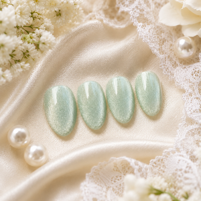 Mint Green Cat-Eye Press-On Nails – Almond