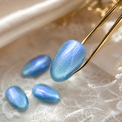 Glacier Blue Cat-Eye Press-On Nails