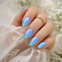 Glacier Blue Cat Eye Press On Nails | Handmade Reusable Nails by AMBERÉA