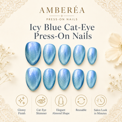 Glacier Blue Cat Eye Press On Nails | Handmade Reusable Nails by AMBERÉA