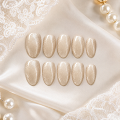 Champagne Nude Cat Eye Press On Nails | Handmade Reusable Bridal Nails by AMBERÉA