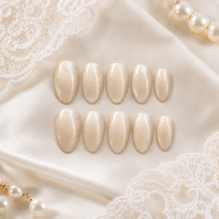 Champagne Nude Cat Eye Press On Nails | Handmade Reusable Bridal Nails by AMBERÉA