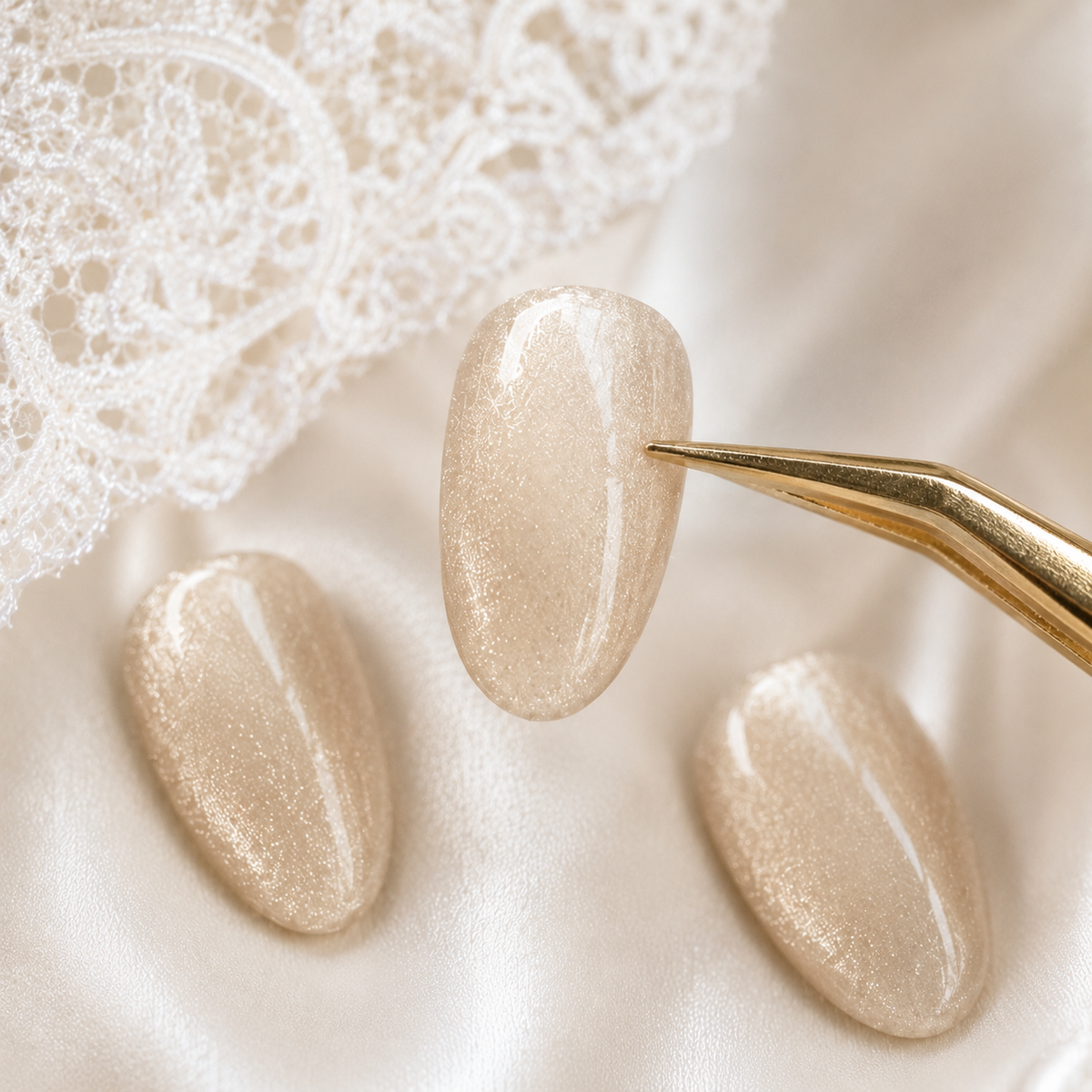 Champagne Nude Cat Eye Press On Nails | Handmade Reusable Bridal Nails by AMBERÉA