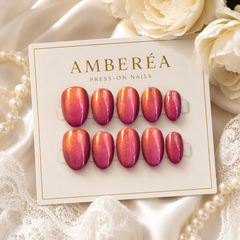 Rose Red Cat Eye Press On Nails | Handmade Reusable Bridal Nails by AMBERÉA