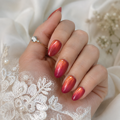 Rose Red Cat Eye Press On Nails | Handmade Reusable Bridal Nails by AMBERÉA