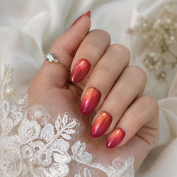Rose Red Cat Eye Press On Nails | Handmade Reusable Bridal Nails by AMBERÉA