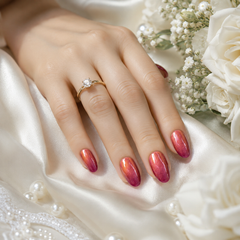 Rose Red Cat Eye Press On Nails | Handmade Reusable Bridal Nails by AMBERÉA