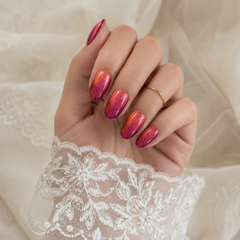 Rose Red Cat Eye Press On Nails | Handmade Reusable Bridal Nails by AMBERÉA