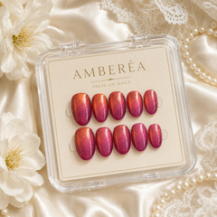 Rose Red Cat Eye Press On Nails | Handmade Reusable Bridal Nails by AMBERÉA