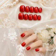 Red Cat Eye Press On Nails | Handmade Reusable Glossy Nails by AMBERÉA