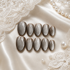 Taupe Silver Cat Eye Press On Nails | Handmade Reusable Nails by AMBERÉA