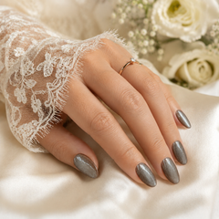 Taupe Silver Cat Eye Press On Nails | Handmade Reusable Nails by AMBERÉA