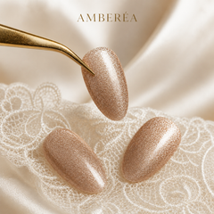 Champagne Taupe Cat Eye Press On Nails – Handmade Glossy Reusable Almond Nails